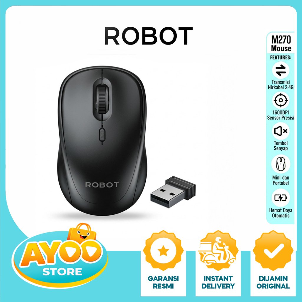 ROBOT Mouse M270 Wireless Silent Click 2.4GHz 1600DPI