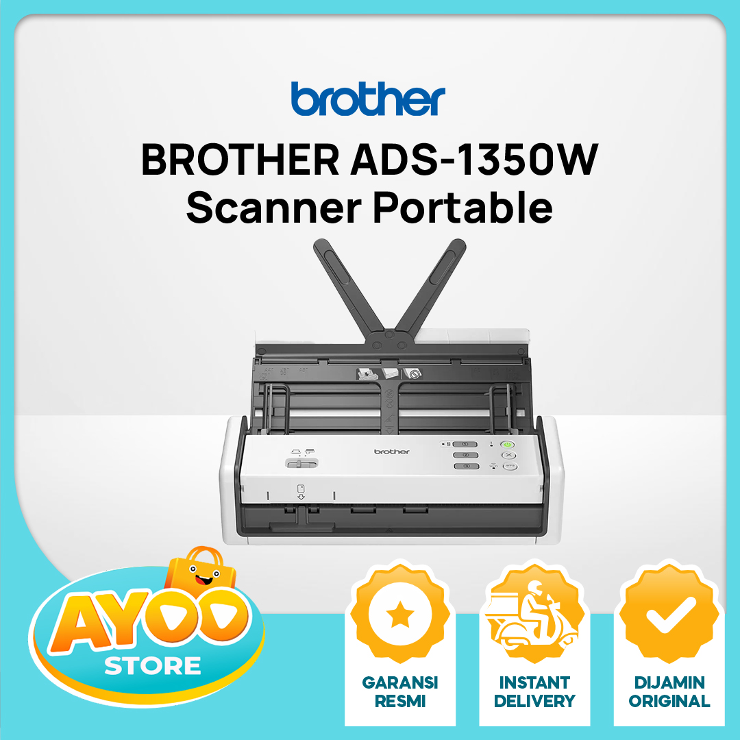BROTHER Scanner ADS-1350W Portable Wifi Scan 30ppm Duplex ADF 20 Lembar