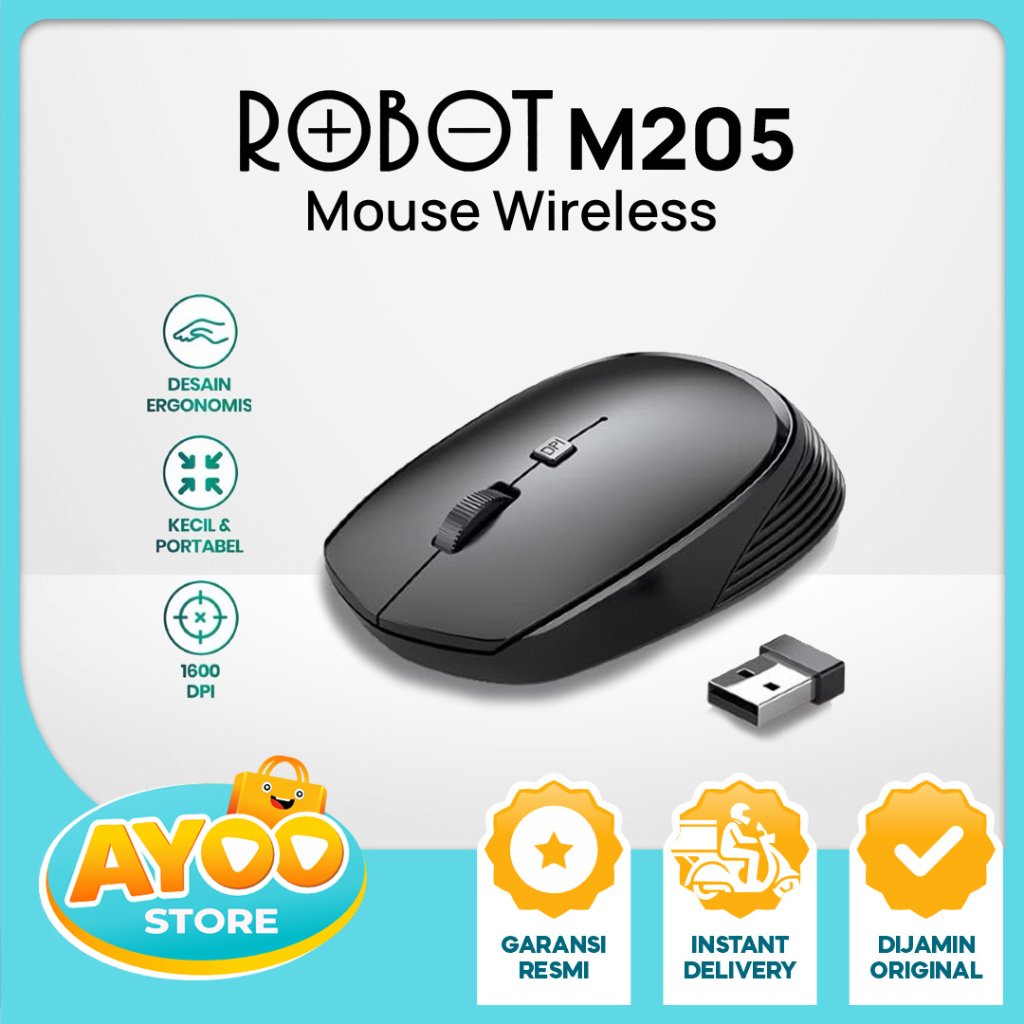 ROBOT Mouse Wireless M205 1600 DPI Power Switch 2.4G - Black